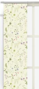 Panelgardin Blomsteryra, med sommarens vilda slingrande blommor på ljusgul botten