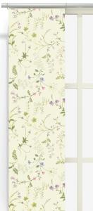 Panelgardin Blomsteryra, med sommarens vilda slingrande blommor på ljusgul botten