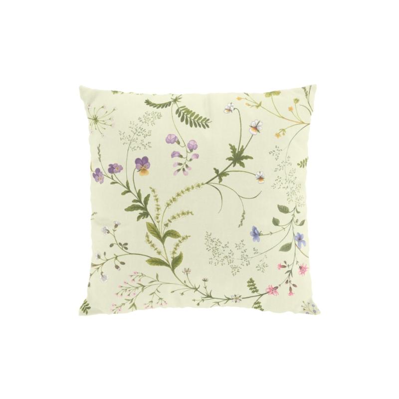 Kuddfodral Blomsteryra, med sommarens vilda slingrande blommor ljusgul bottenfärg