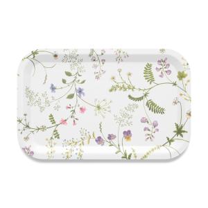 Bricka Blomsteryra, med sommarens vilda slingrande blommor. Stl. 27x20cm. Offwhite/Grön