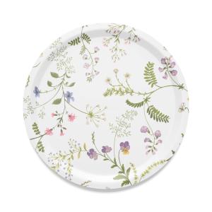 Rund Bricka Blomsteryra, med sommarens vilda slingrande blommor. Stl 31cm. Offwhite/Grön