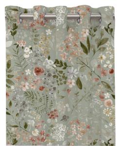 Gardin IDA med blommönster i brunbeiga nyanser på grön bottenfärg