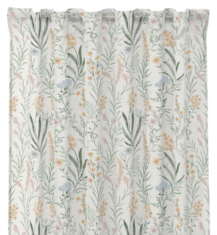 Gardin GISELLE med blommor och blad på stänglar med offwhite bottenfärg