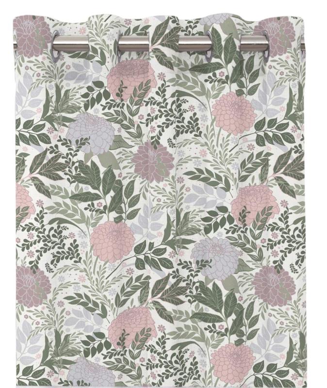 Gardin GARDEN med rosa blommor och gröna blad på offwhite bottenfärg