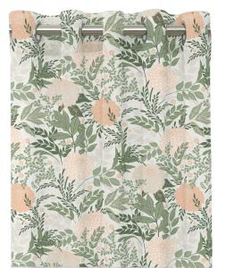 Gardin GARDEN med aprikosfärgade blommor och gröna blad på ljus beige bottenfärg