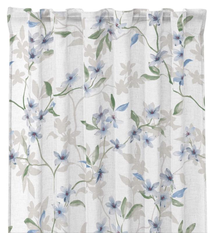 Gardin GERTRUD med slingrande blå blommor och gröna blad