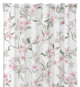 Gardin GERTRUD med slingrande rosa blommor och gröna blad