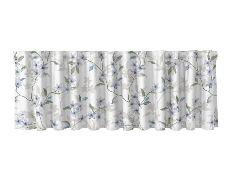 Gardinkappa GERTRUD med slingrande blå blommor och gröna blad