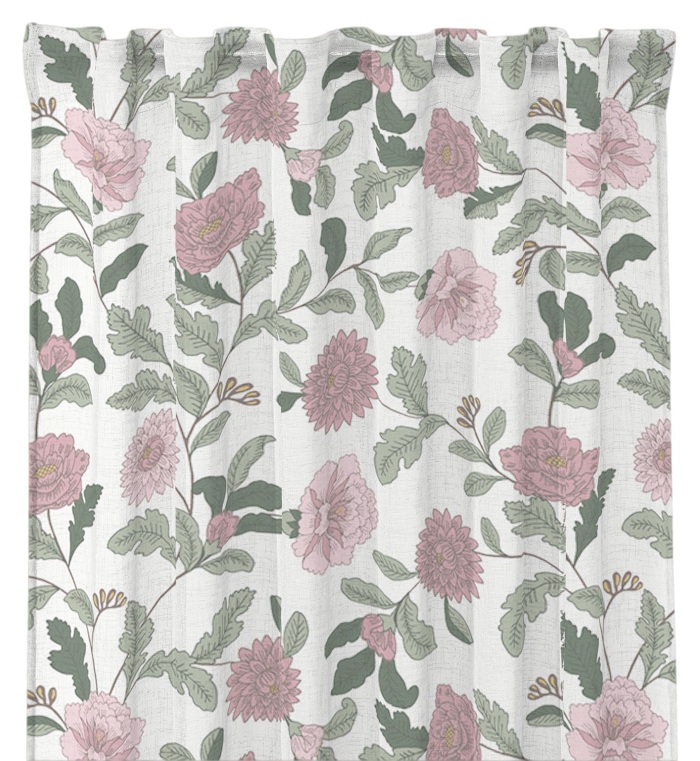 Gardin FAYE med rosa blommor på offwhite bottenfärg