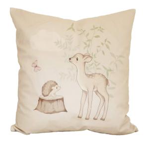 Kuddfodral BAMBI med ett rådjurskid, igelkott och fjäril, beige bottenfärg