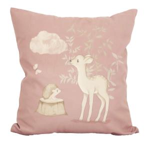 Kuddfodral BAMBI med ett rådjurskid, igelkott och fjäril, rosa bottenfärg