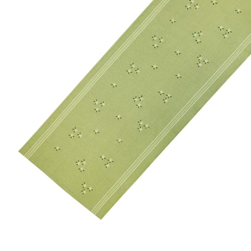 Bordslöpare HELGA med ränder och broderade små blommor i ljusgrönt