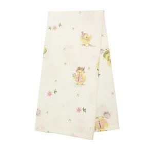 Kökshandduk HÖNÖ med tryckta påskägg, påskkycklingar och små blommor på offwhite bottenfärg