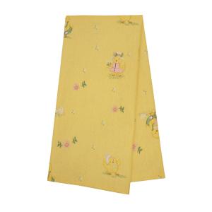 Kökshandduk HÖNÖ med tryckta påskägg, påskkycklingar och små blommor på gul bottenfärg