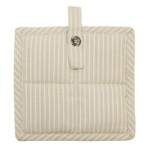 Grytlapp YSTAD med smala vävda ränder i vitt på linnefärgad botten