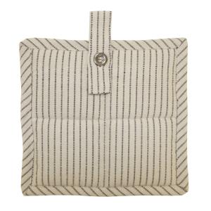 Grytlapp YSTAD med smala vävda ränder i svart på linnefärgad botten