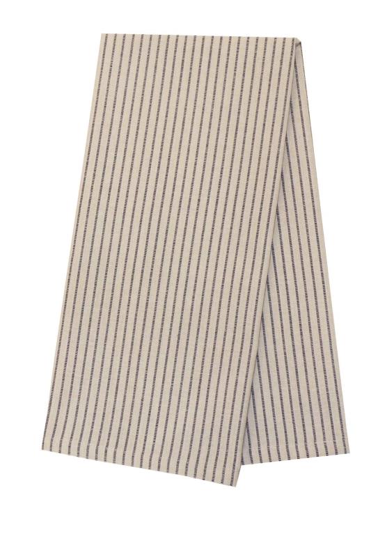 Kökshandduk YSTAD med smala vävda ränder i svart på linnefärgad botten