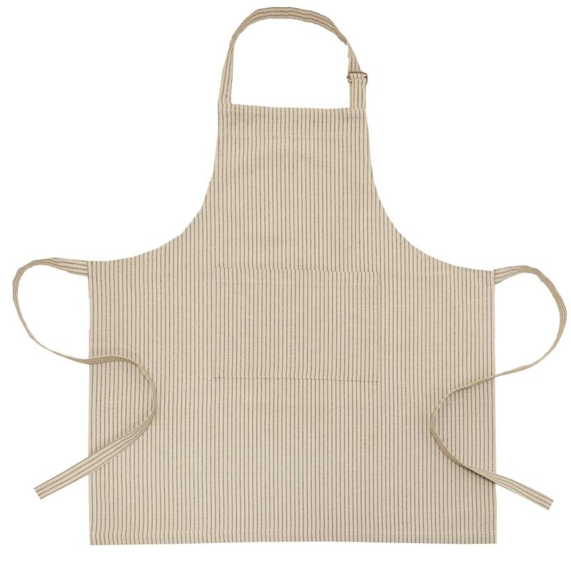 Förkläde YSTAD med smala vävda ränder i svart på linnefärgad botten