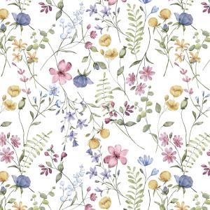 Gardinkappa SOMERSET på metervara, med sommarblommor i rosa, gult och blått