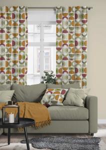 Kuddfodral Spiraldans, retromönster i beige, grön, brun och vinröd på vit botten, 47x47cm, Beige