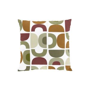 Kuddfodral Spiraldans, retromönster i beige, grön, brun och vinröd på vit botten, 47x47cm, Beige