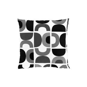 Kuddfodral Spiraldans, retromönster i grått och svart på vit botten, 47x47cm, Grå