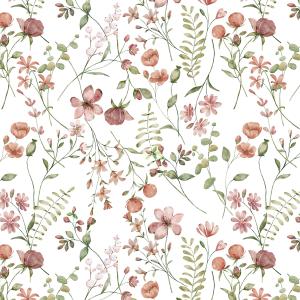 Gardinkappa SOMERSET på metervara, med sommarblommor i aprikos