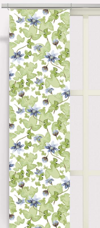 Panelgardin Blåsippa, med blommor och blad, 2 pack, stl 43x240, Offwhite/Blå