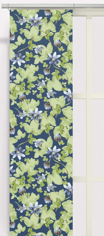 Panelgardin Blåsippa, med blommor och blad, 2 pack, stl 43x240, Mörkblå