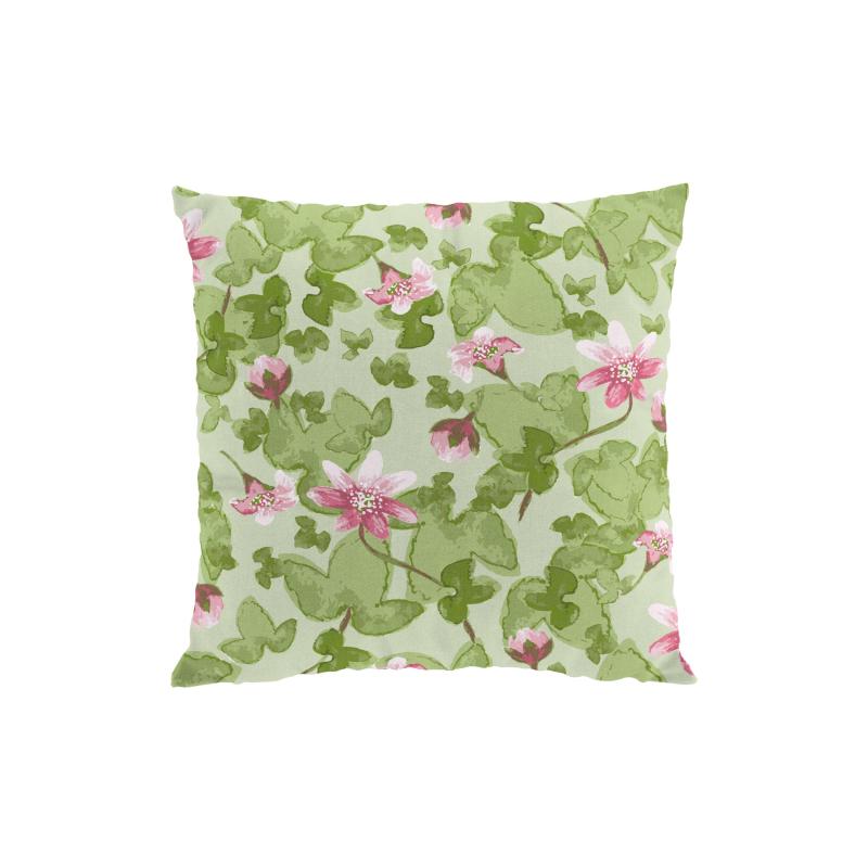 Kuddfodral SIPPA med blommor i rosa på ljusgrön bottenfärg