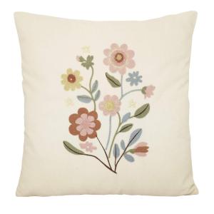 Kuddfodral GRETA i offwhite teddykvalite med broderade rosa blommor