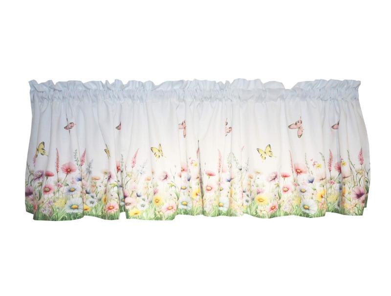 Gardinkappa SELMA med blommor och fjärilar i olika färger