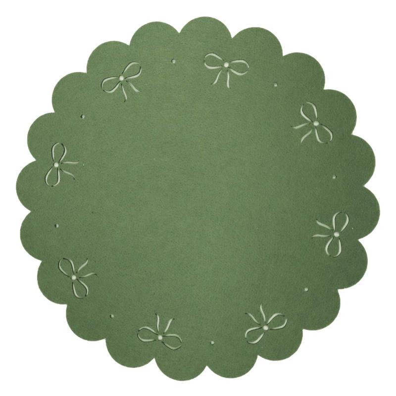 Rund Bordstablett, tallriksunderlägg RIBBON i filtmaterial med utstansade rosetter i grönt