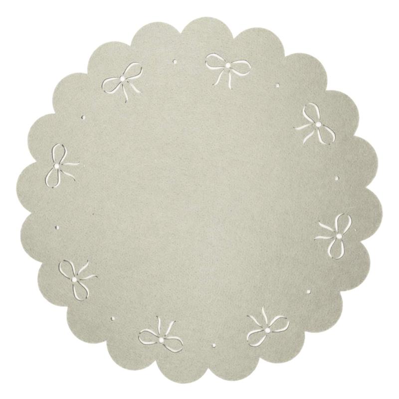 Rund Bordstablett, tallriksunderlägg RIBBON i filtmaterial med utstansade rosetter i linnefärg