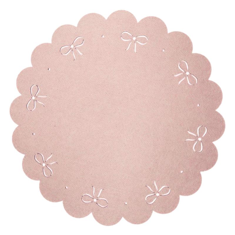 Rund Bordstablett, tallriksunderlägg RIBBON i filtmaterial med utstansade rosetter i rosa