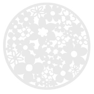 Rund Bordstablett, tallriksunderlägg BLOSSOM i filt med utstansade blommor i vitt