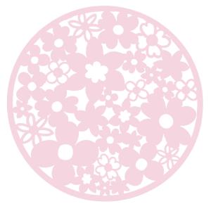 Rund Bordstablett, tallriksunderlägg BLOSSOM i filt med utstansade blommor i rosa