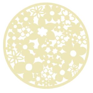 Rund Bordstablett, tallriksunderlägg BLOSSOM i filt med utstansade blommor i gult