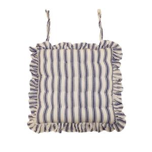 Stolsdyna MADICKEN randig i blått och offwhite med volang runt kanten