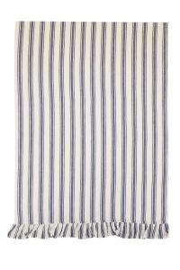 Kökshandduk MADICKEN randig i blått och offwhite med volang i nederkanten