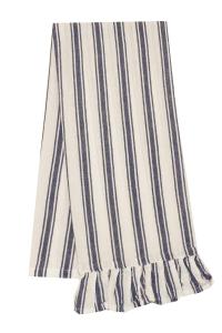 Kökshandduk MADICKEN randig i blått och offwhite med volang i nederkanten