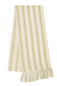 Kökshandduk MADICKEN randig i grönt och offwhite med volang i nederkanten