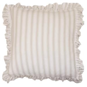 Kuddfodral MADICKEN randig i linnefärg och offwhite med volang runt kanten