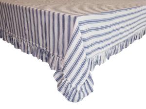 Duk MADICKEN randig i blått och offwhite med volang runt kanten