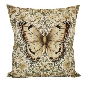 Kuddfodral BUTTERFLY med en stor fjäril och små blommor i beige