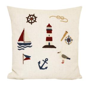 Kuddfodral SEASIDE med broderade marina motiv