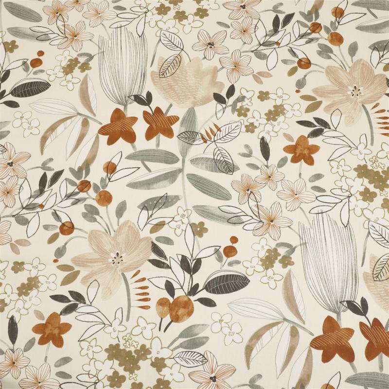CTC Metervara PABLO, blommor och blad i beige, rost och grått, avtorkningsbar