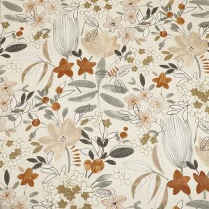 CTC Metervara PABLO, blommor och blad i beige, rost och grått, avtorkningsbar