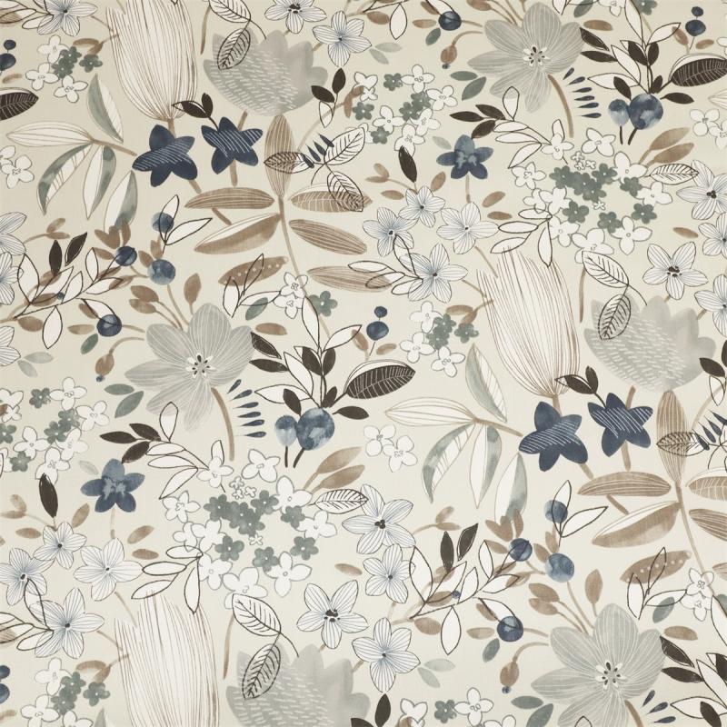 CTC Metervara PABLO, blommor och blad i blått, brunt och grått, avtorkningsbar