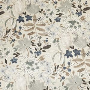 CTC Metervara PABLO, blommor och blad i blått, brunt och grått, avtorkningsbar